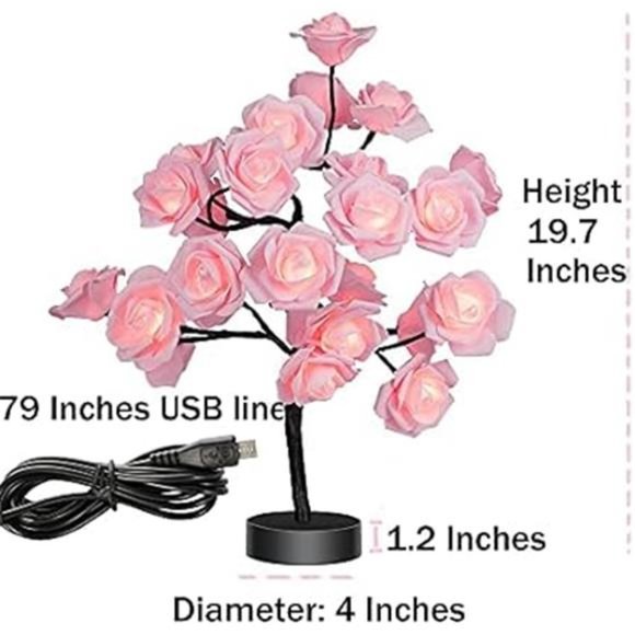 Birthday Mother's Day Valentine's Day Christmas Gifts Pink Flower Rose Tree lamp - Picture 3 of 6